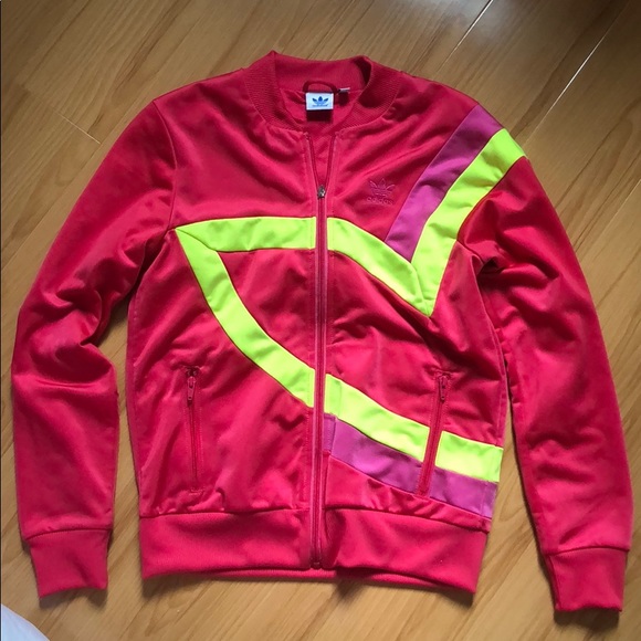 adidas Tops - Adidas sz md yellow/pink track jacket